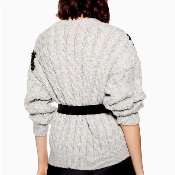 TopShop Sweater | knit,grey, flower beads detail | - Picture 4 of 9